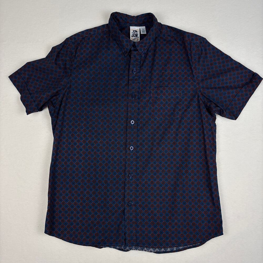 Kennington California Men's XL Blue & Maroon Geometric Short Sleeve Button Shirt